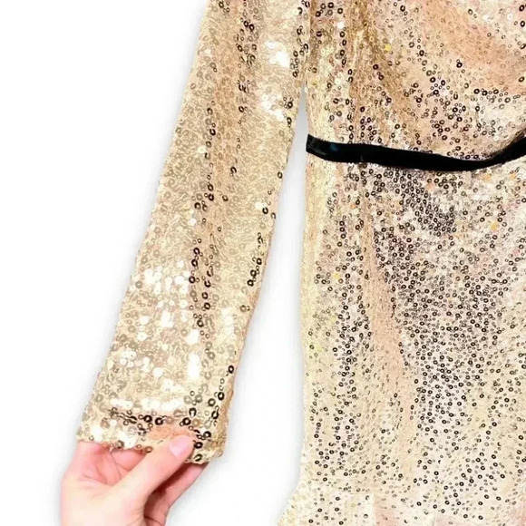NWT Marchesa Notte Gold Sequin Ruffle Asymmetric One Shoulder Cocktail Dress 6 - Picture 7 of 9